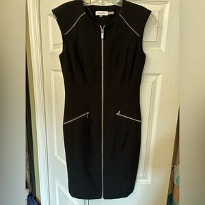 Calvin Klein Ladies Beautiful Black Multi-Zipper Sheath Dress - Size 4